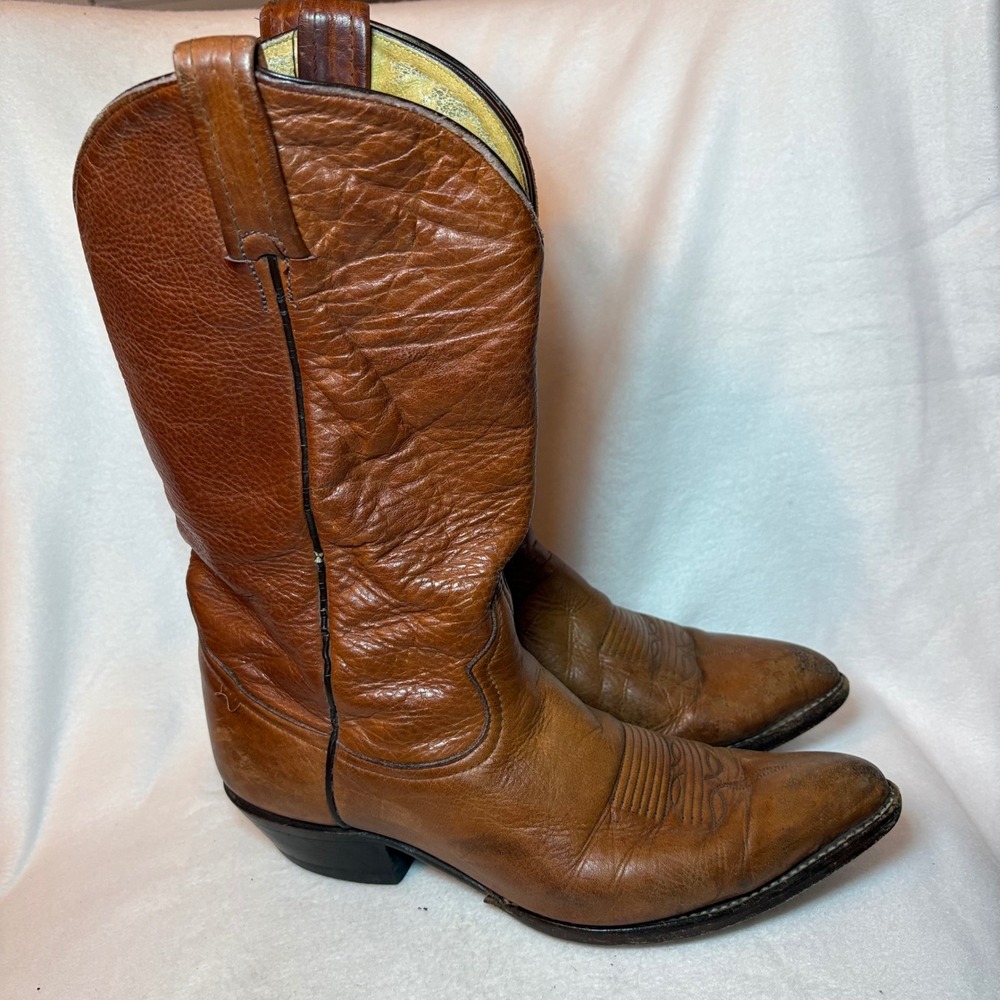 Tony Lama Mens Brown Leather Western Cowboy Boots Pointed Toe Size 8.5 D